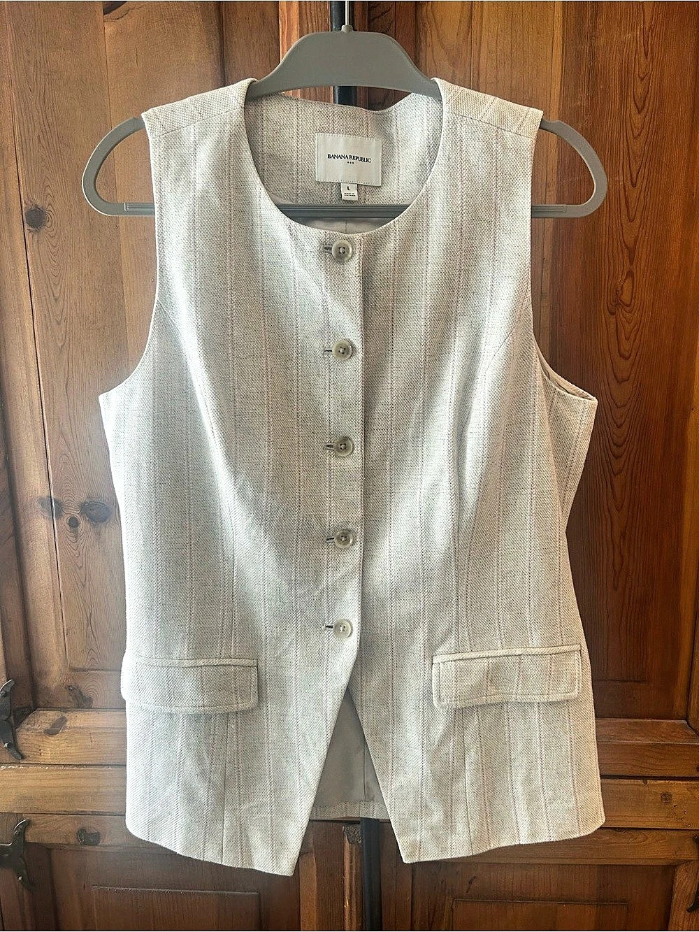 Banana Republic Factory Linen-Blend Classic Vest Beige & Pink Size Large